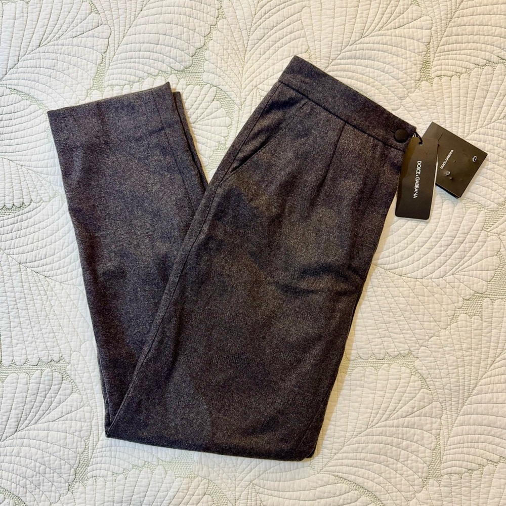 NWT Dolce & Gabbana Charcoal High Waisted Pleated Trousers- Size 44 (US 8)
